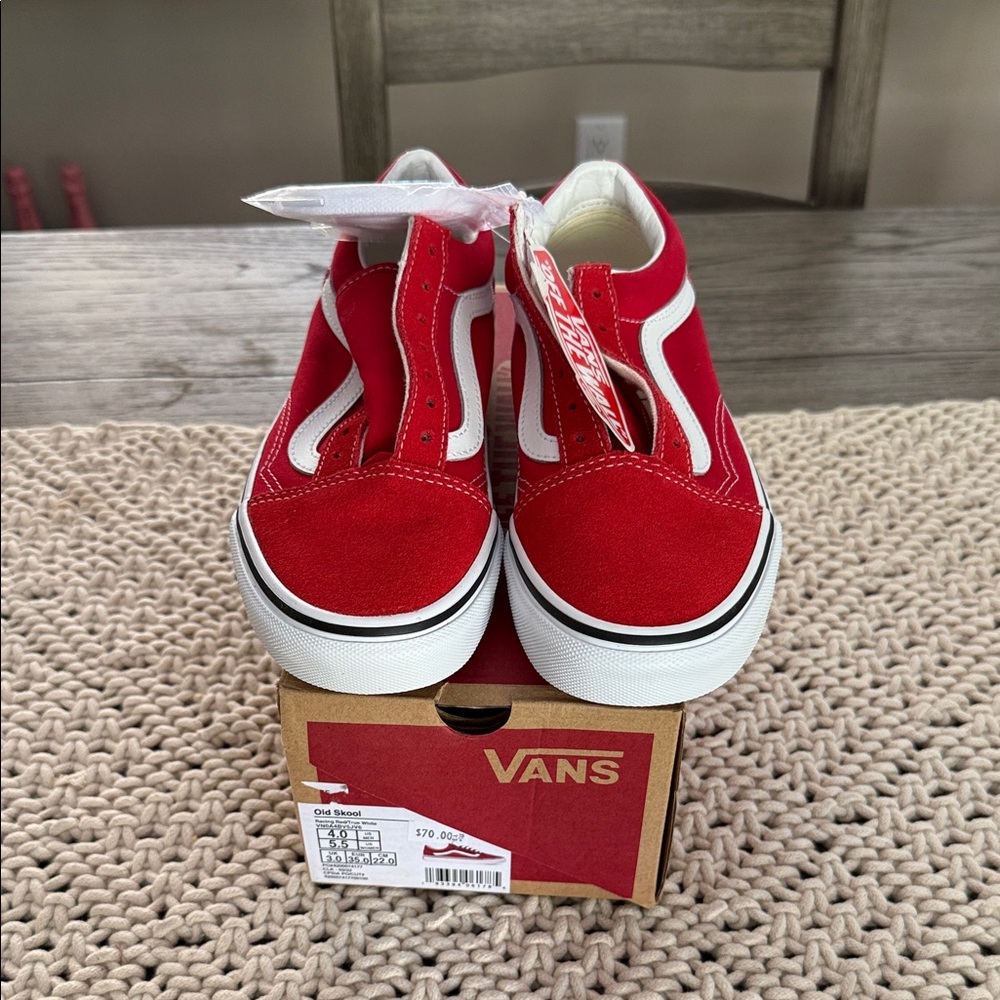 Vans Kids Red and White Slip-On Sneakers